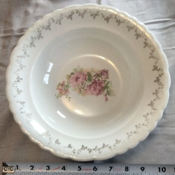 Carrollton Pottery Cabbage Rose Serving Bowl Pink White Farmhouse Grannycore - Picture 5 of 11